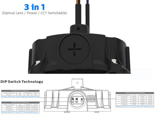 300W 150LPW HB5 スーパーハイベイ DIP パワー (100%-80%-60%), 3 CCT と 30W@3 HRS 緊急機能はオプション