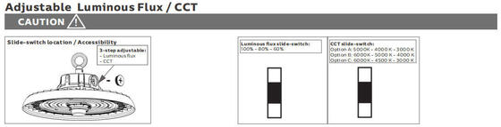 HB3 DIP スイッチ可能電源と3CCT UFO LED ハイベイライト 100W 192LPW センサー準備 (PIR/モーションセンサー)