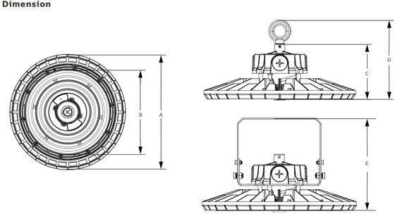 DUALRAYS 100W HB2 DIP 切り替え可能電源および 3CCT UFO LED ハイベイ ライト 170LPW 倉庫および物流ホールに適用